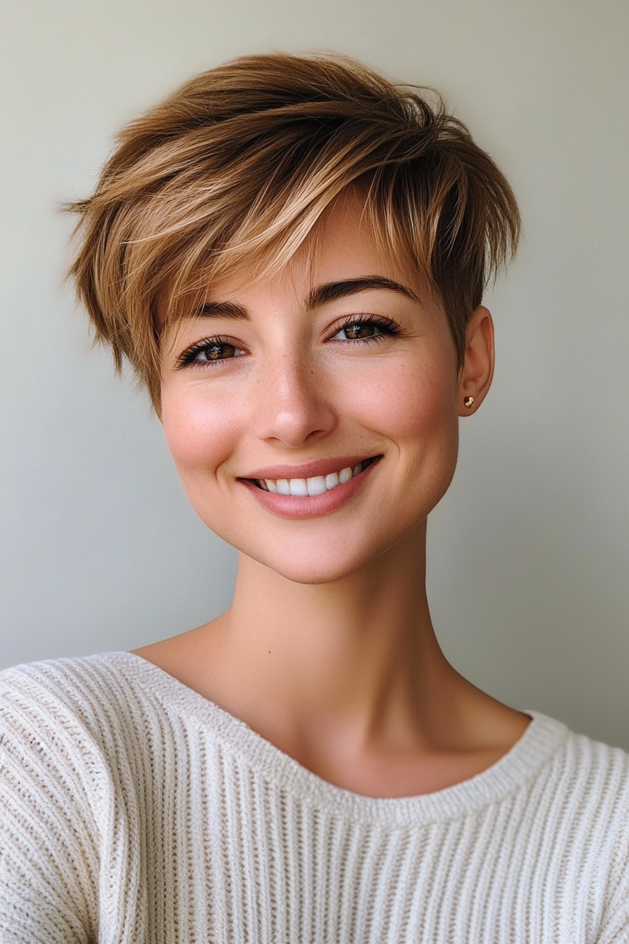 13. Piecey Light Brown Pixie (Pixie Hairstyles For Thin Hair) - Pixie Hairstyles For Thin Hair