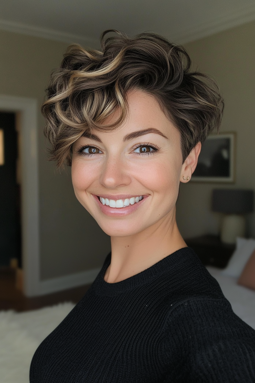22. Wavy Dark Blonde Pixie (Pixie Hairstyles For Thin Hair) - Pixie Hairstyles For Thin Hair