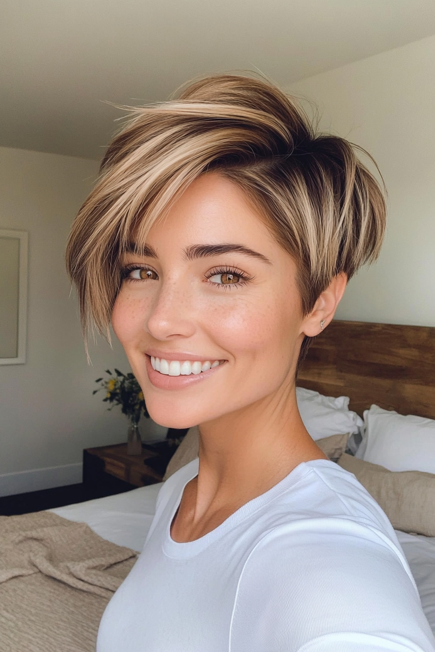 25. Sunkissed Light Brown Pixie (Pixie Hairstyles For Thin Hair) - Pixie Hairstyles For Thin Hair