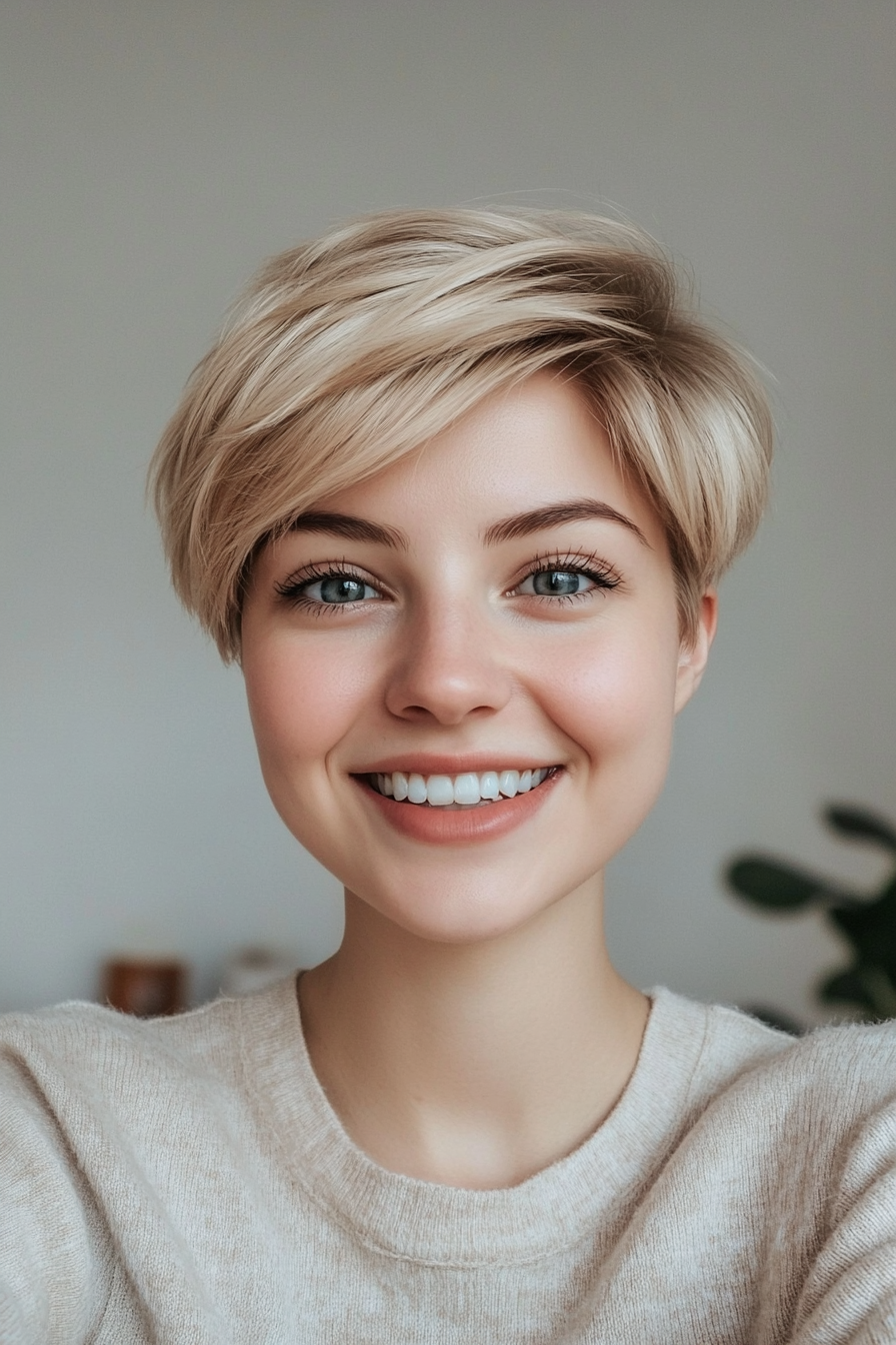 26. Classic Beige Blonde Pixie (Pixie Hairstyles For Thin Hair) - Pixie Hairstyles For Thin Hair