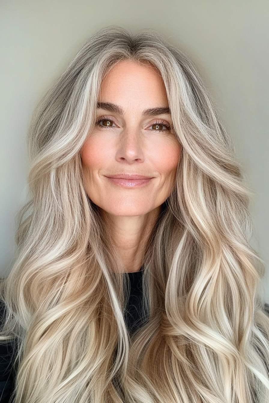 7. Honey Blonde Textured Waves (Long Hairstyles For Older Women) - Long Hairstyles For Older Women