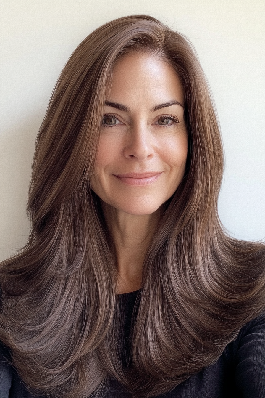 11. Espresso Brown Straight Cut with Subtle Layers (Long Hairstyles For Older Women) - Long Hairstyles For Older Women