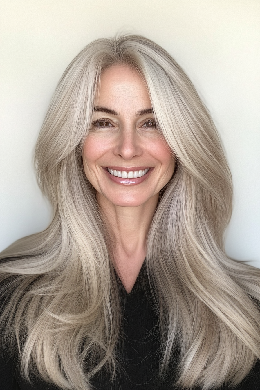 13. Ash Blonde Subtle Layers (Long Hairstyles For Older Women) - Long Hairstyles For Older Women