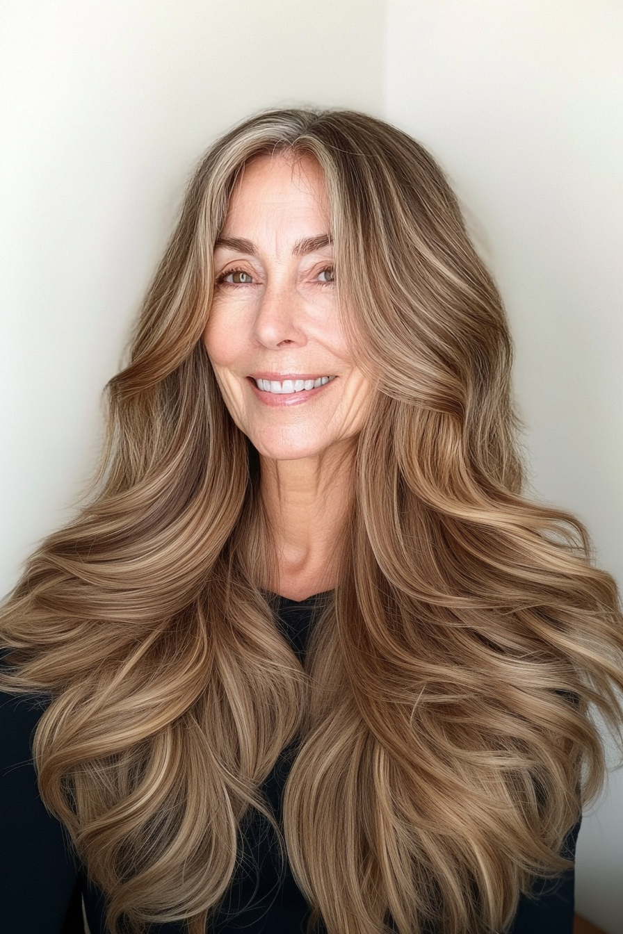 23. Honey Brown Voluminous Waves (Long Hairstyles For Older Women) - Long Hairstyles For Older Women
