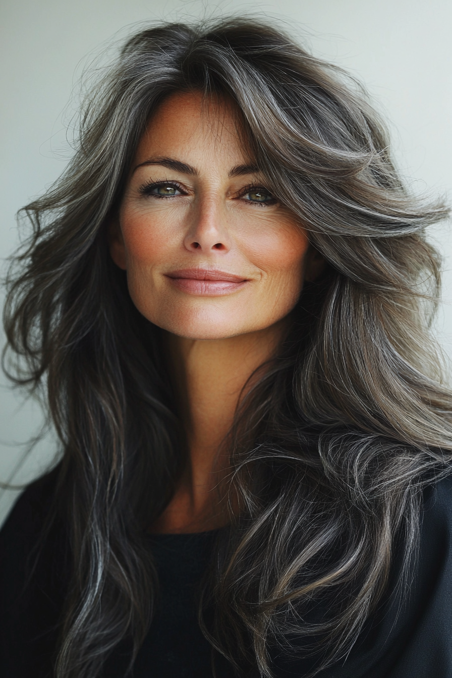 4. Feathered Ash Brown Flow (Long Hairstyles For Women Over 50) - Long Hairstyles For Women Over 50
