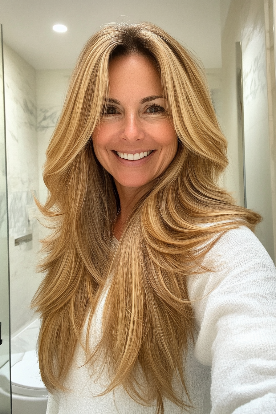 5. Golden Honey Glow (Long Hairstyles For Women Over 50) - Long Hairstyles For Women Over 50