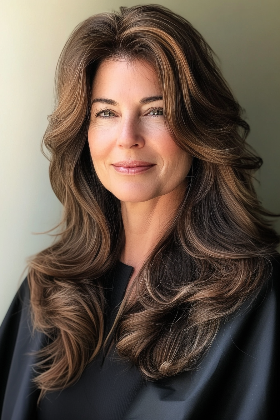 11. Soft Brunette Wispy Layers (Long Hairstyles For Women Over 50) - Long Hairstyles For Women Over 50
