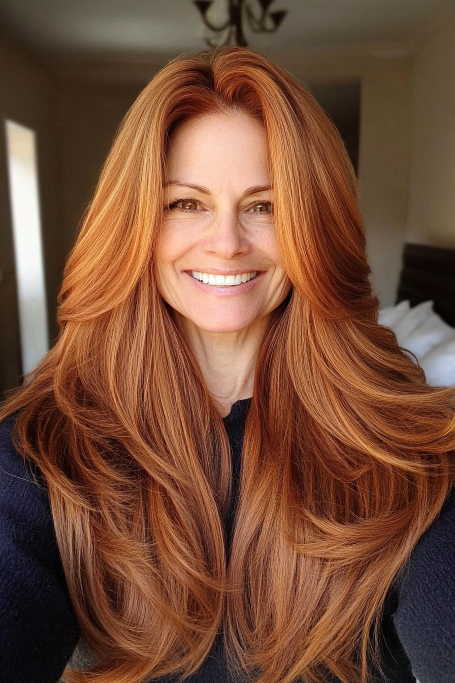 16. Classic Long Auburn Layers (Long Hairstyles For Women Over 50) - Long Hairstyles For Women Over 50
