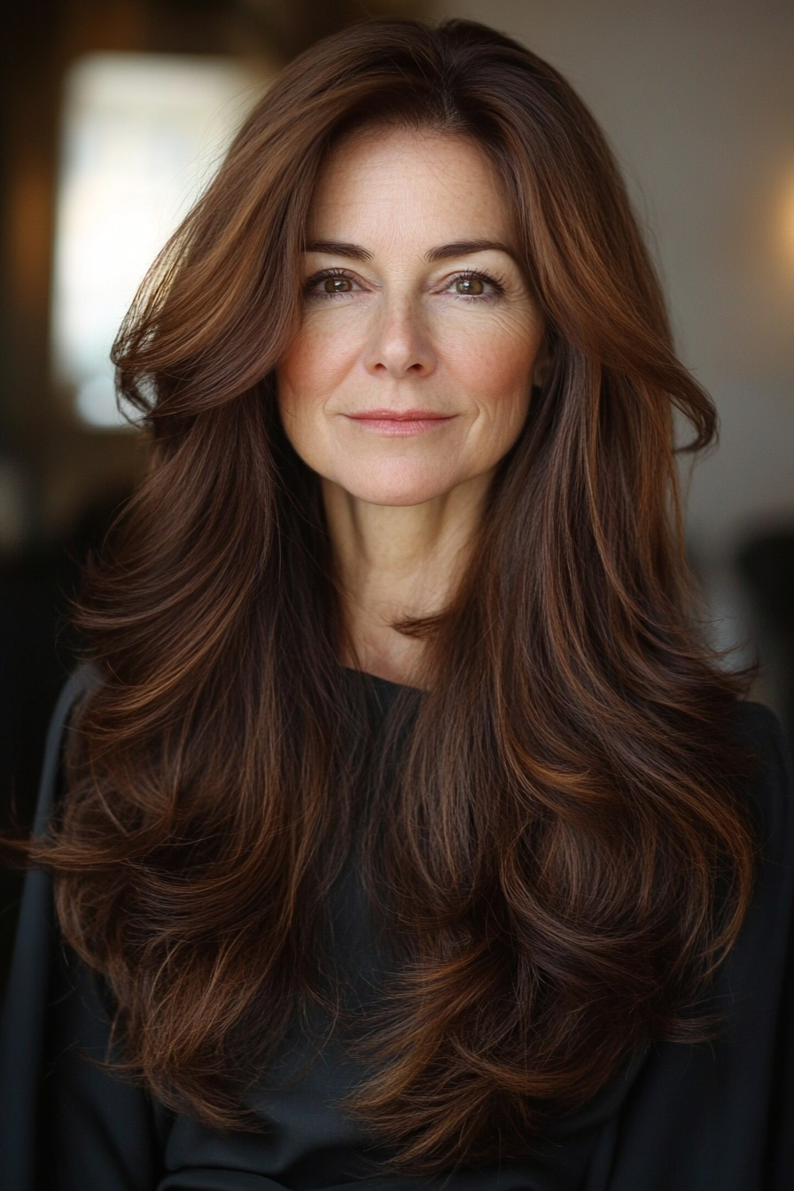18. Rich Walnut Brown Waves (Long Hairstyles For Women Over 50) - Long Hairstyles For Women Over 50