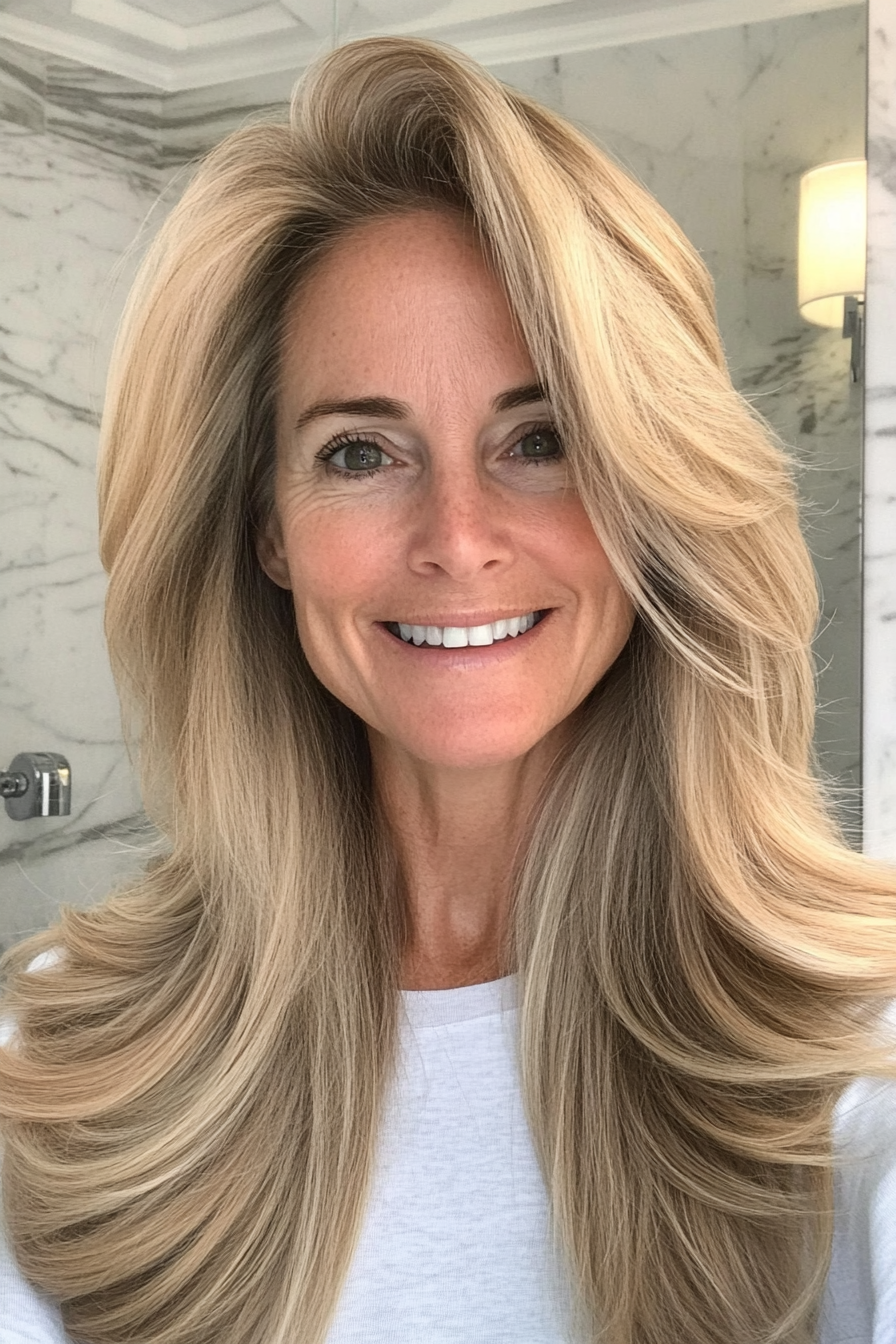 21. Sun-Kissed Honey Blonde Layers (Long Hairstyles For Women Over 50) - Long Hairstyles For Women Over 50