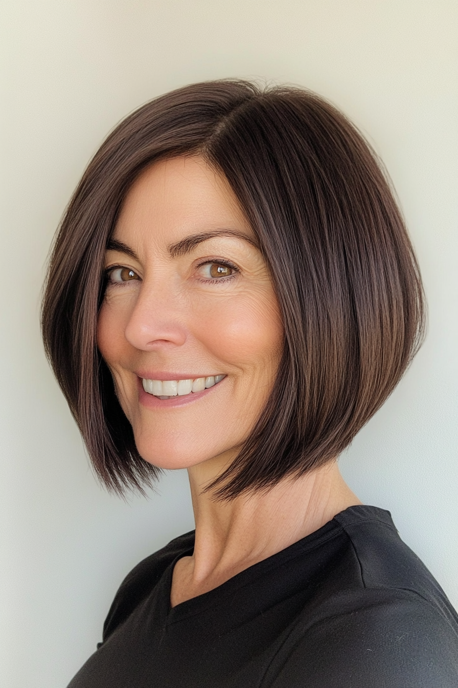 3. Angled Bob in Deep Brunette (Short Bob Haircuts For Women Over 60) - Short Bob Haircuts For Women Over 60