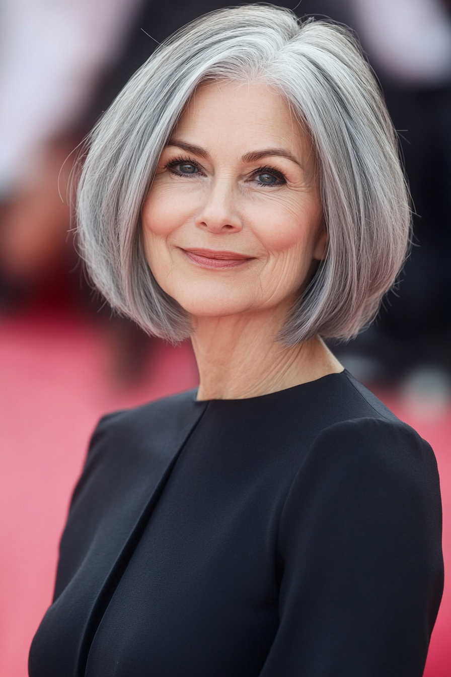 4. Soft Stacked Bob in Natural Gray (Short Bob Haircuts For Women Over 60) - Short Bob Haircuts For Women Over 60