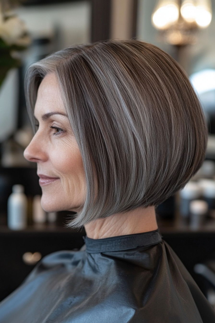 6. Tapered Bob in Salt-and-Pepper Tones (Short Bob Haircuts For Women Over 60) - Short Bob Haircuts For Women Over 60