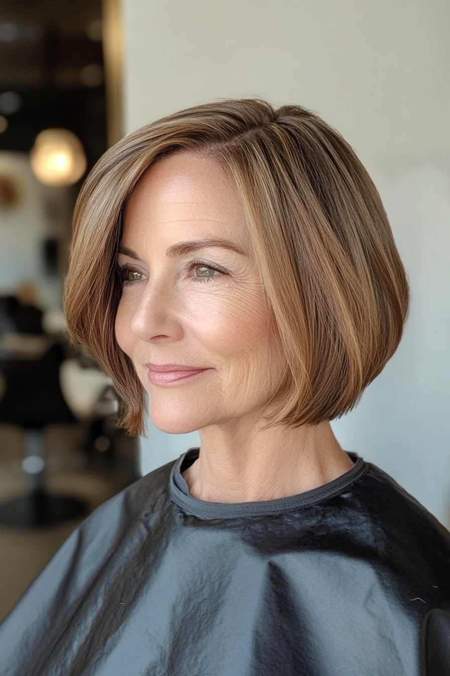 7. Side-Parted Bob in Golden Brown (Short Bob Haircuts For Women Over 60) - Short Bob Haircuts For Women Over 60