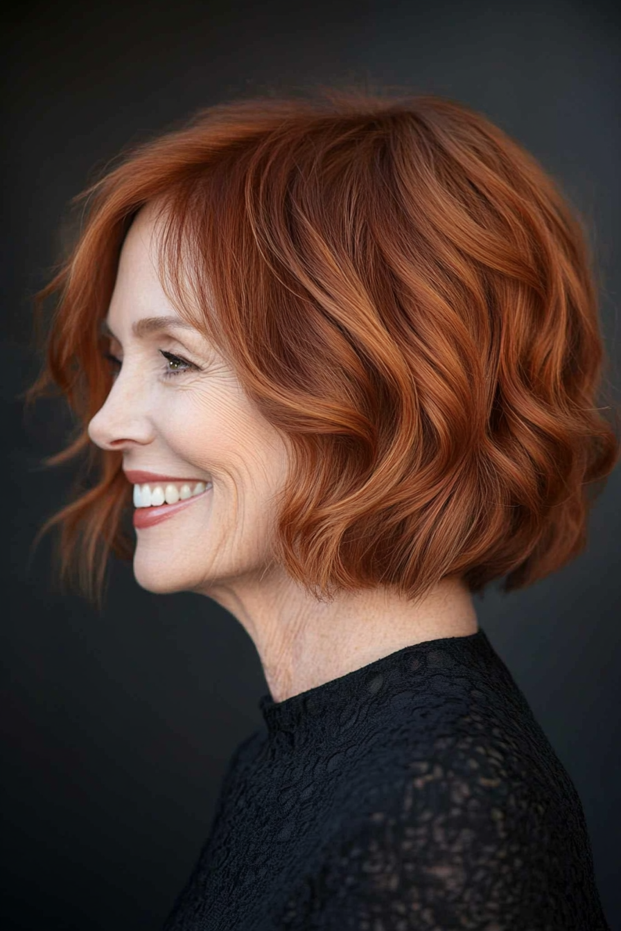 8. Wavy Bob in Soft Auburn (Short Bob Haircuts For Women Over 60) - Short Bob Haircuts For Women Over 60