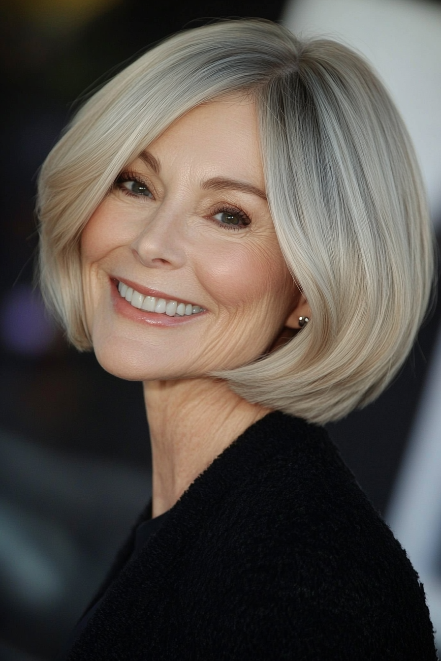 9. Curved Bob in Ash Blonde (Short Bob Haircuts For Women Over 60) - Short Bob Haircuts For Women Over 60