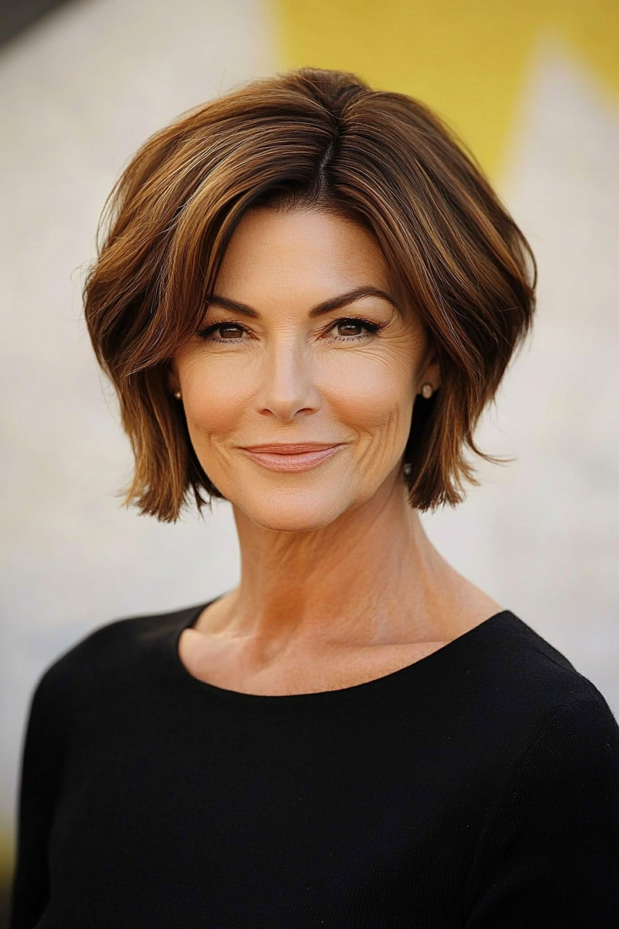 13. Flipped-Out Bob in Soft Caramel (Short Bob Haircuts For Women Over 60) - Short Bob Haircuts For Women Over 60