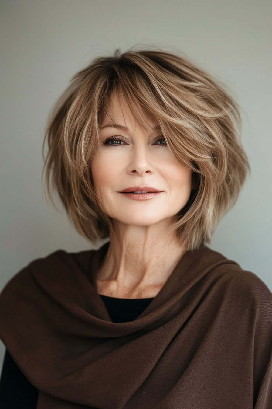 16. Shaggy Bob in Warm Hazelnut (Short Bob Haircuts For Women Over 60) - Short Bob Haircuts For Women Over 60