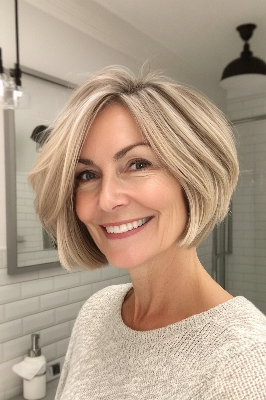 17. French Bob in Soft Beige Blonde (Short Bob Haircuts For Women Over 60) - Short Bob Haircuts For Women Over 60