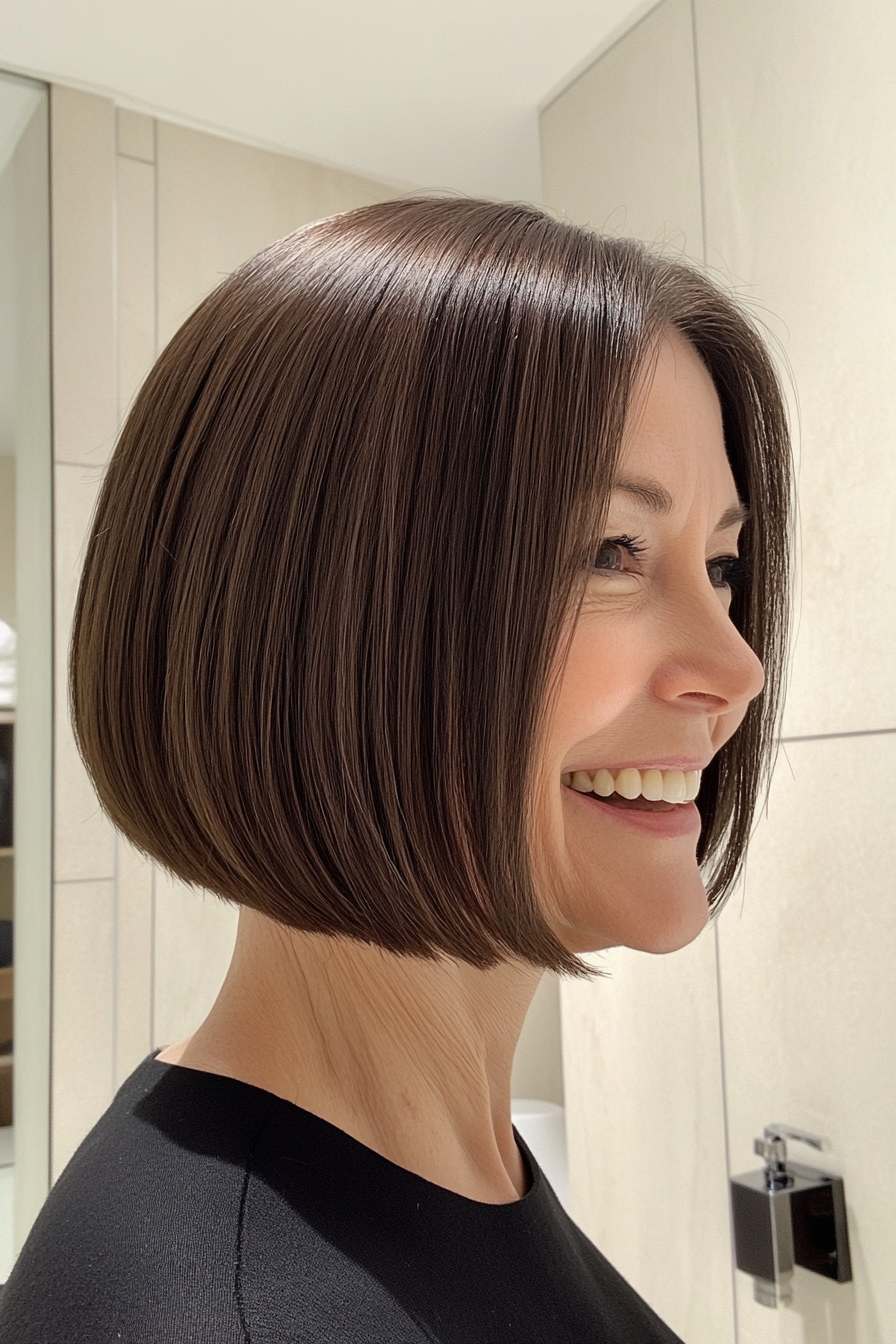 18. Sleek Bob in Natural Dark Brown (Short Bob Haircuts For Women Over 60) - Short Bob Haircuts For Women Over 60