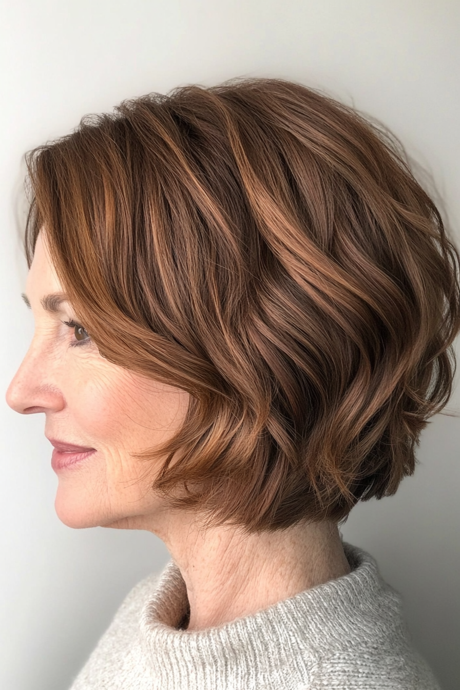 19. Tousled Bob in Chestnut Brown (Short Bob Haircuts For Women Over 60) - Short Bob Haircuts For Women Over 60
