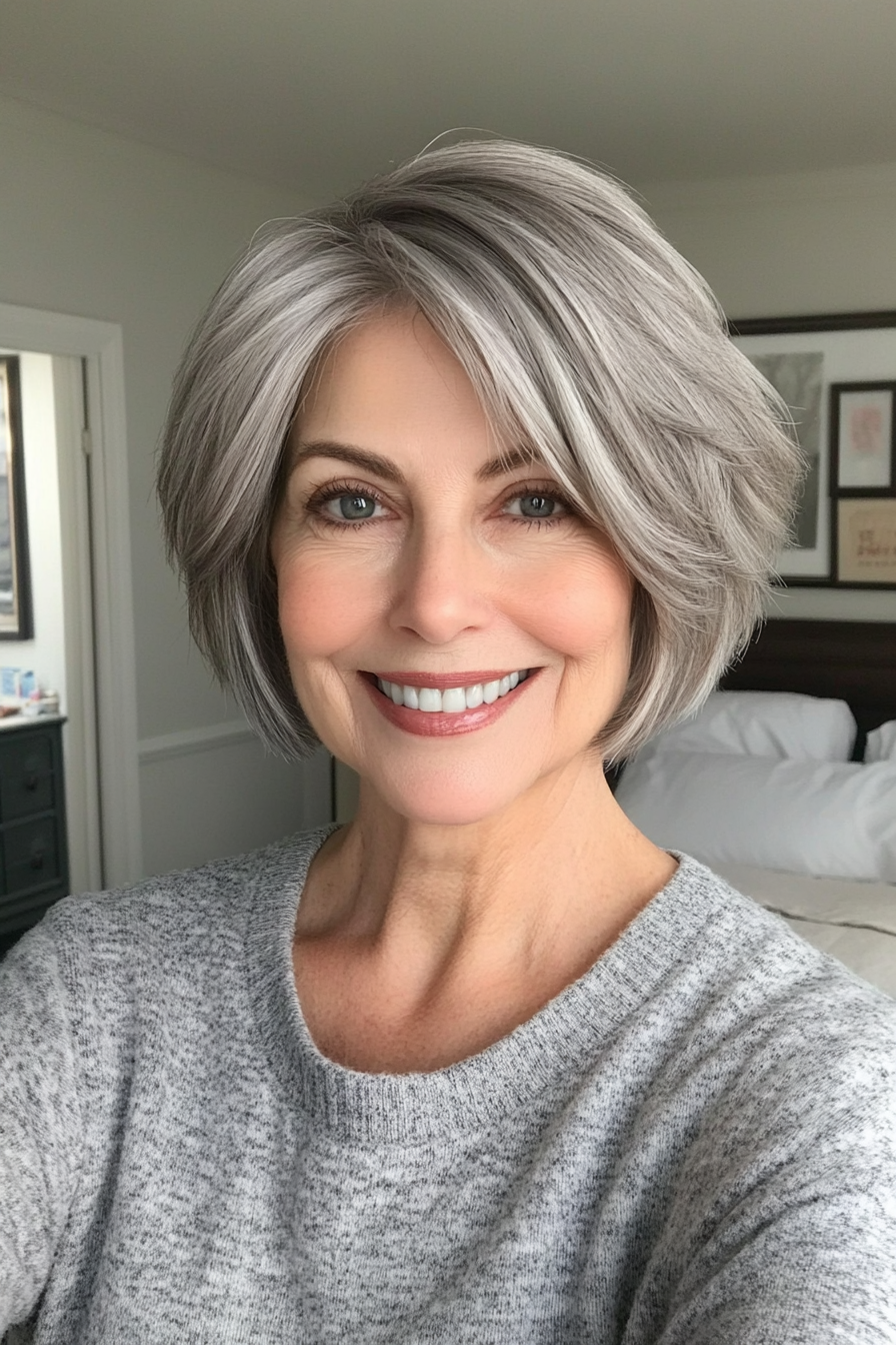 22. Layered Crop Bob in Classic Silver (Short Bob Haircuts For Women Over 60) - Short Bob Haircuts For Women Over 60