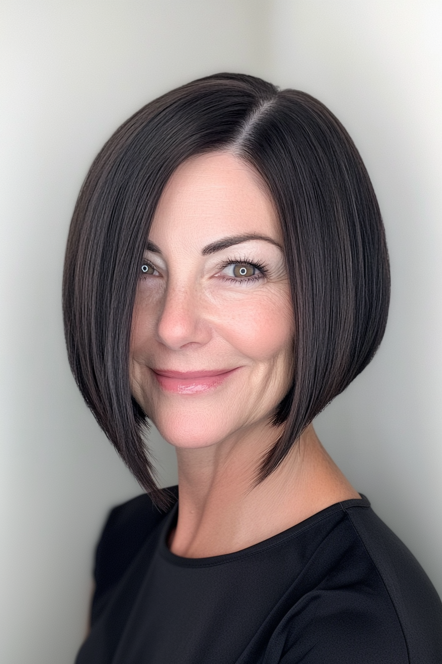 23. Edgy Undercut Bob in Deep Ebony (Short Bob Haircuts For Women Over 60) - Short Bob Haircuts For Women Over 60
