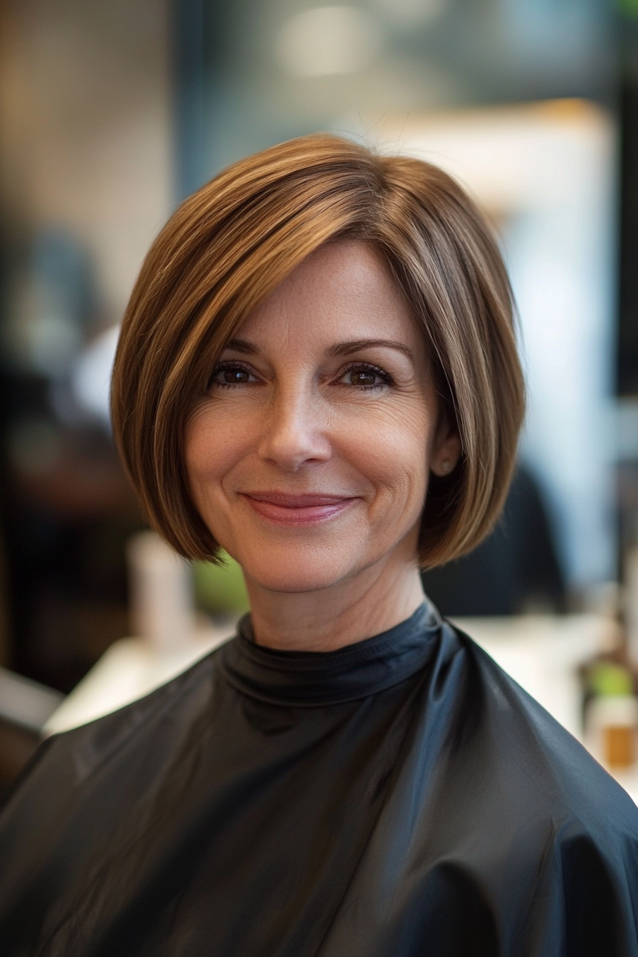 26. Straight Bob in Natural Light Brown (Short Bob Haircuts For Women Over 60) - Short Bob Haircuts For Women Over 60