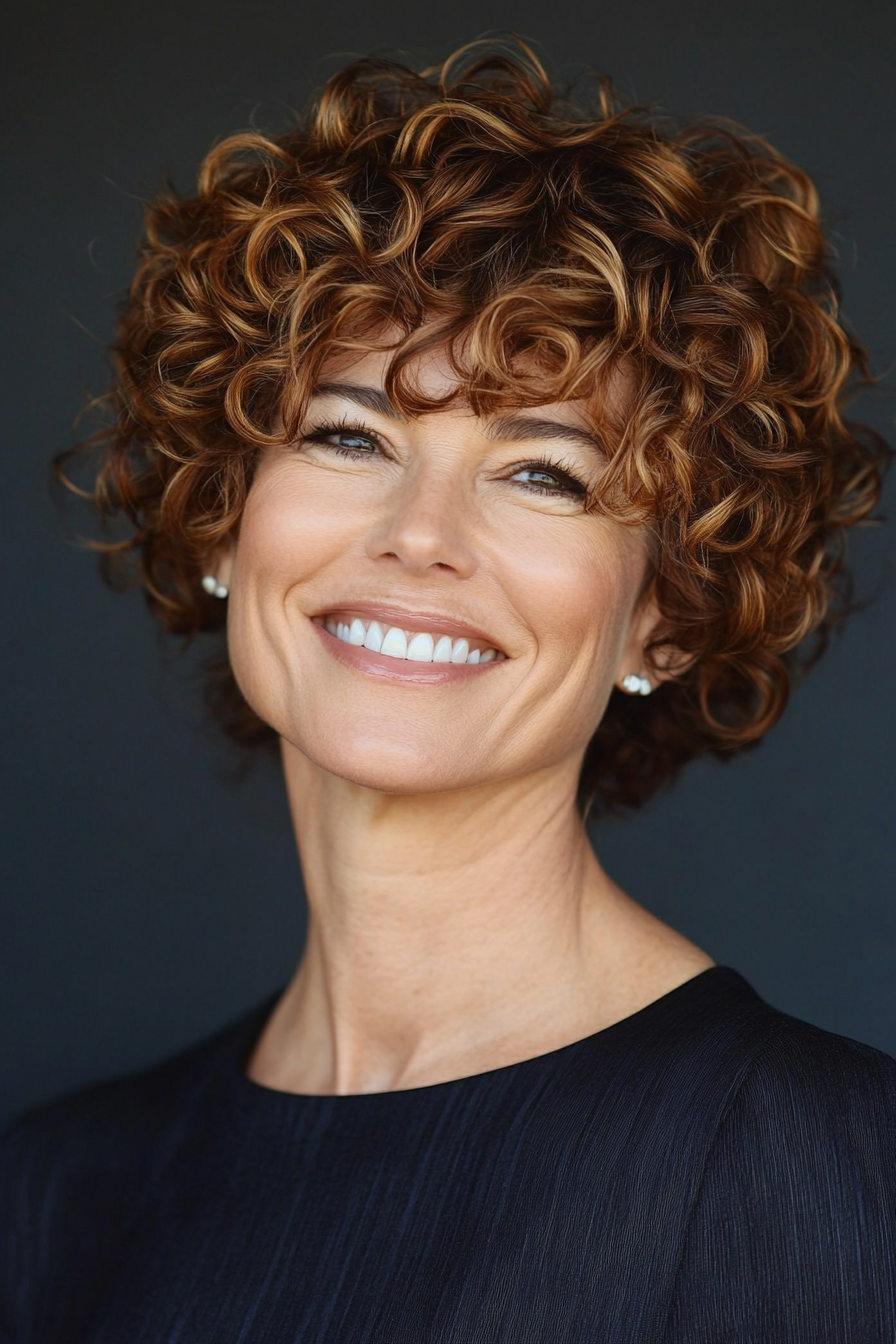 3. Tapered Crop with Golden Brown Tones (Short Curly Hairstyles For Women Over 50) - Short Curly Hairstyles For Women Over 50