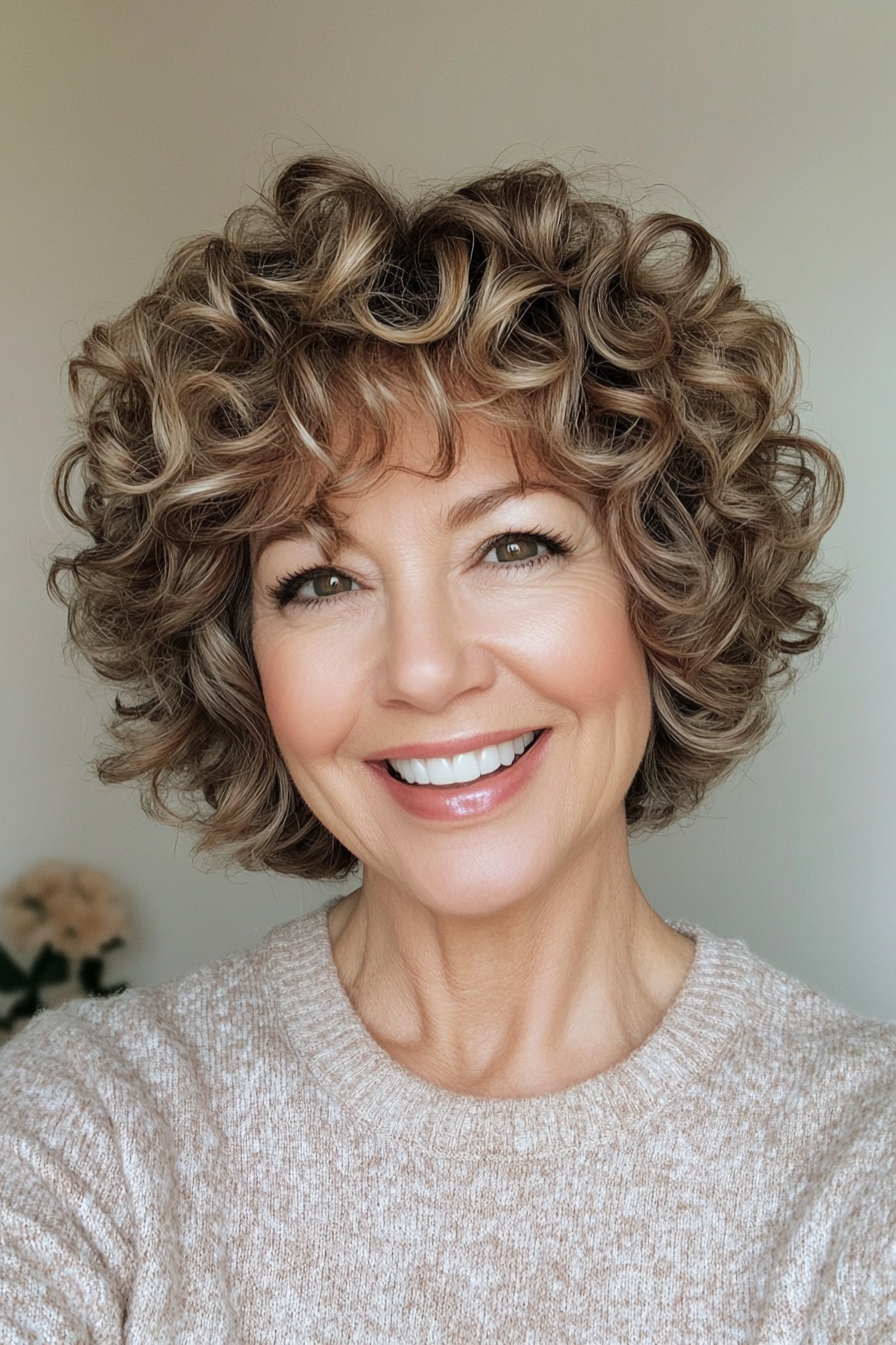 4. Rounded Curls in Soft Caramel (Short Curly Hairstyles For Women Over 50) - Short Curly Hairstyles For Women Over 50