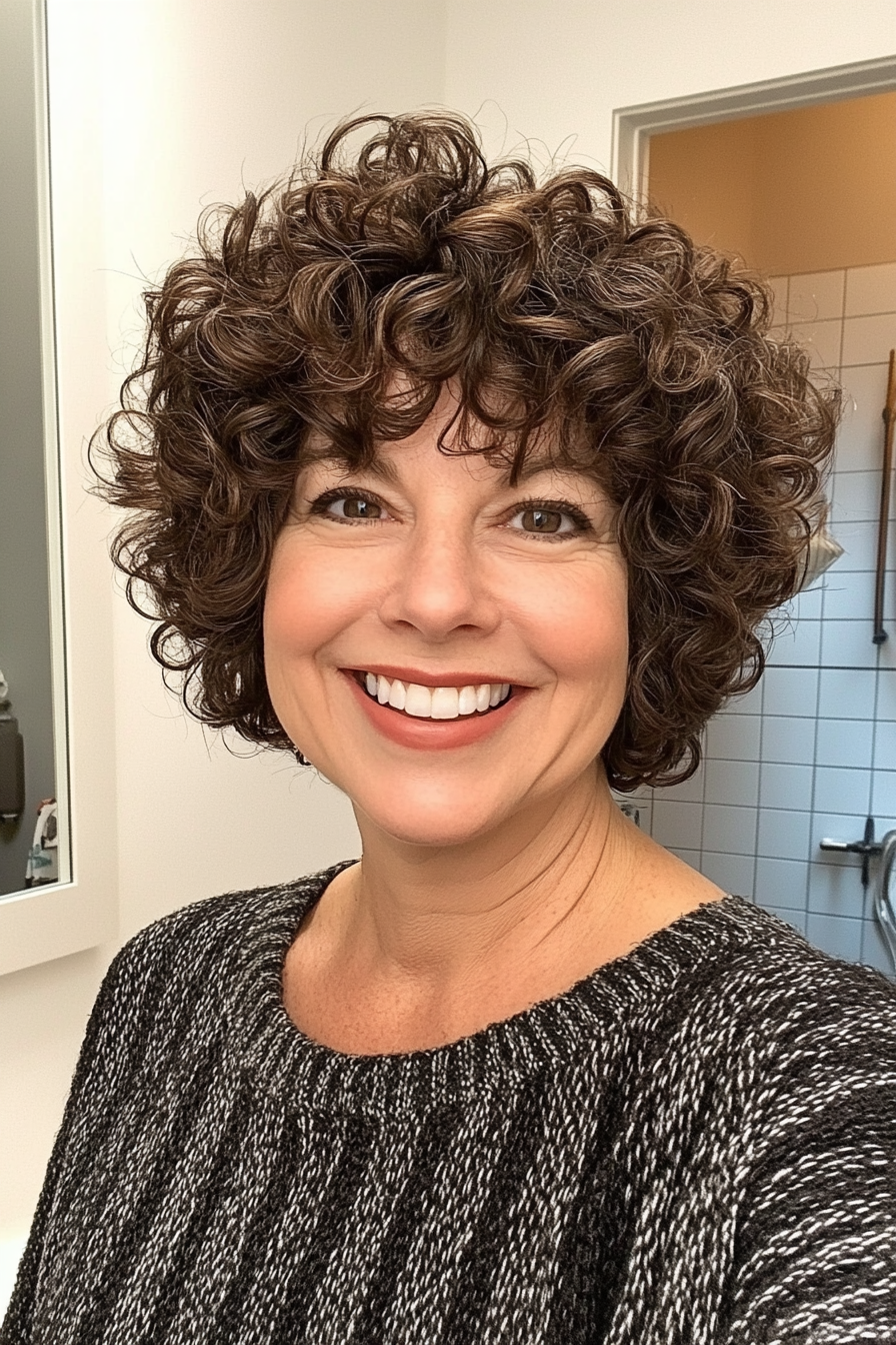 5. Shaggy Curly Bob in Dark Mocha (Short Curly Hairstyles For Women Over 50) - Short Curly Hairstyles For Women Over 50