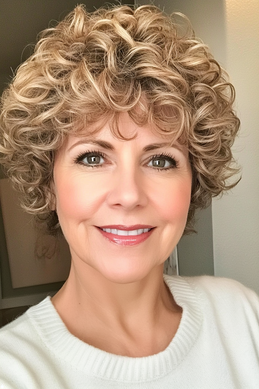 8. Soft Curly Pixie in Warm Honey Blonde (Short Curly Hairstyles For Women Over 50) - Short Curly Hairstyles For Women Over 50