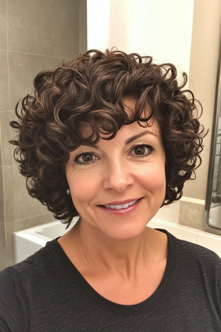 9. Neck-Length Curly Layers in Rich Espresso (Short Curly Hairstyles For Women Over 50) - Short Curly Hairstyles For Women Over 50