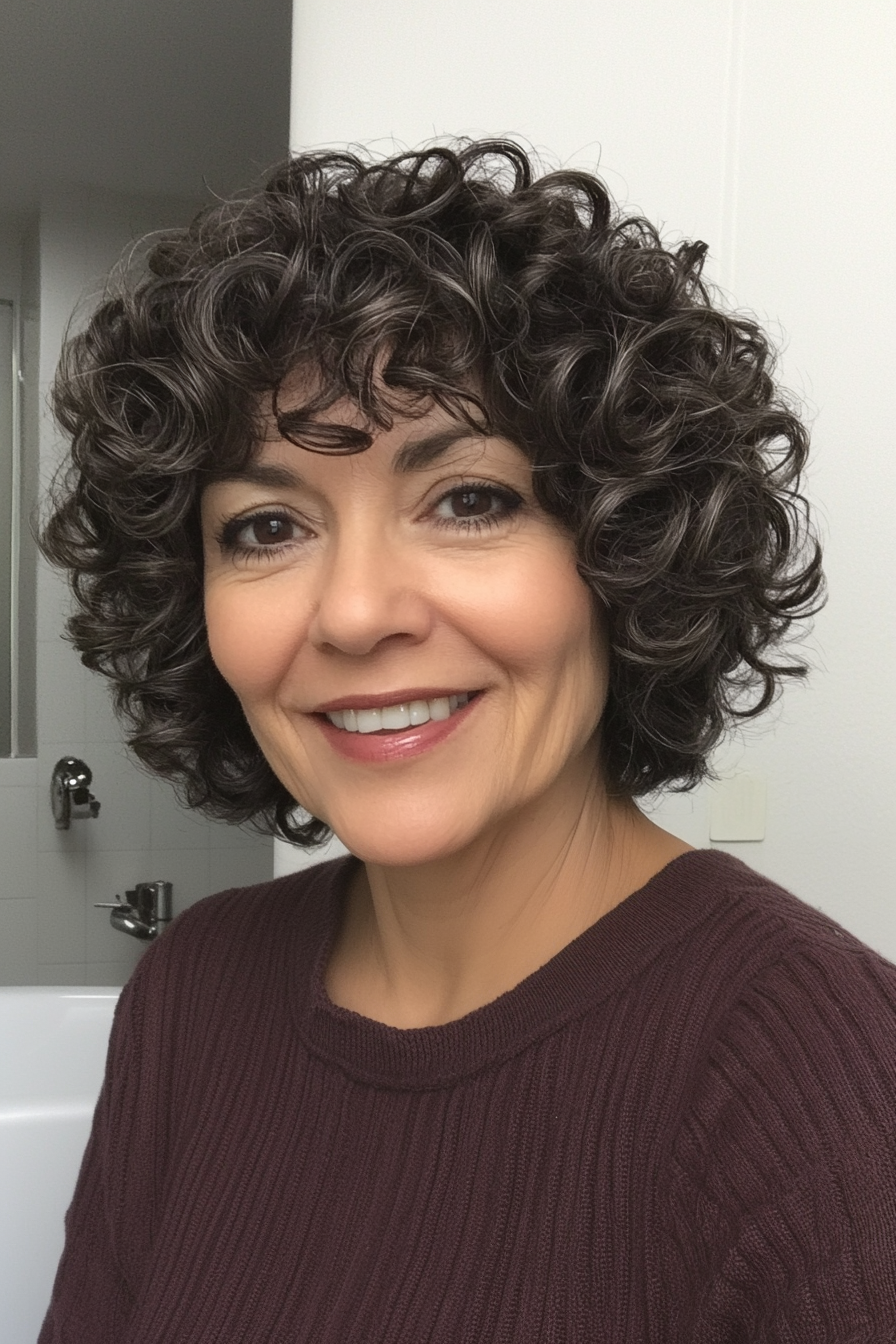 17. Curly Crop with Dark Mahogany Base (Short Curly Hairstyles For Women Over 50) - Short Curly Hairstyles For Women Over 50