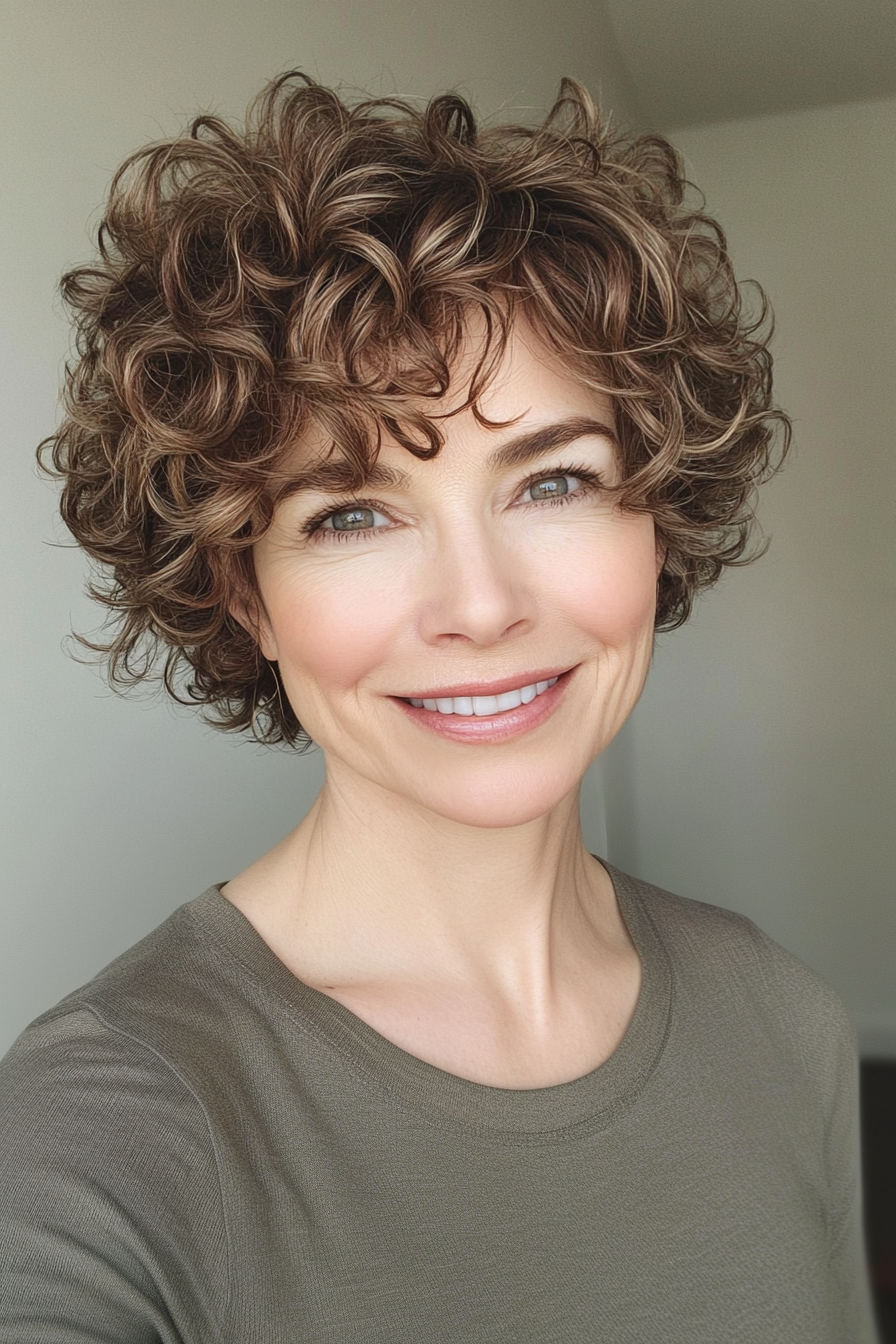 26. Wavy Pixie with Chocolate Brown Undertones (Short Curly Hairstyles For Women Over 50) - Short Curly Hairstyles For Women Over 50