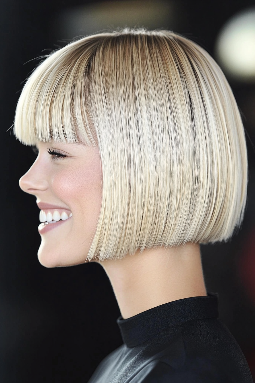 3. Blunt Blonde Bob with Straight Bangs (Short Blonde Hairstyles With Bangs) - Short Blonde Hairstyles With Bangs