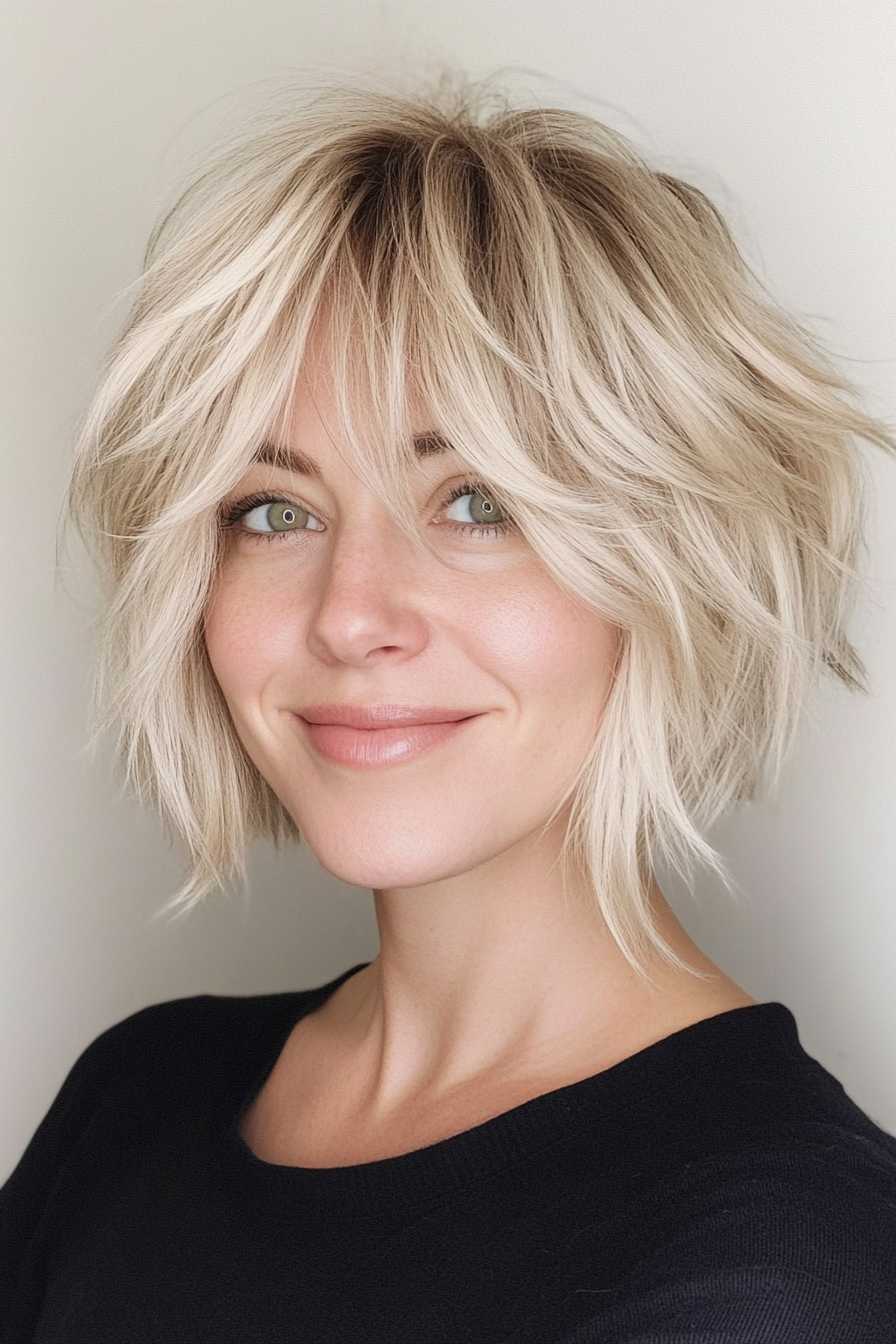 5. Tousled Short Shag in Ash Blonde (Short Blonde Hairstyles With Bangs) - Short Blonde Hairstyles With Bangs