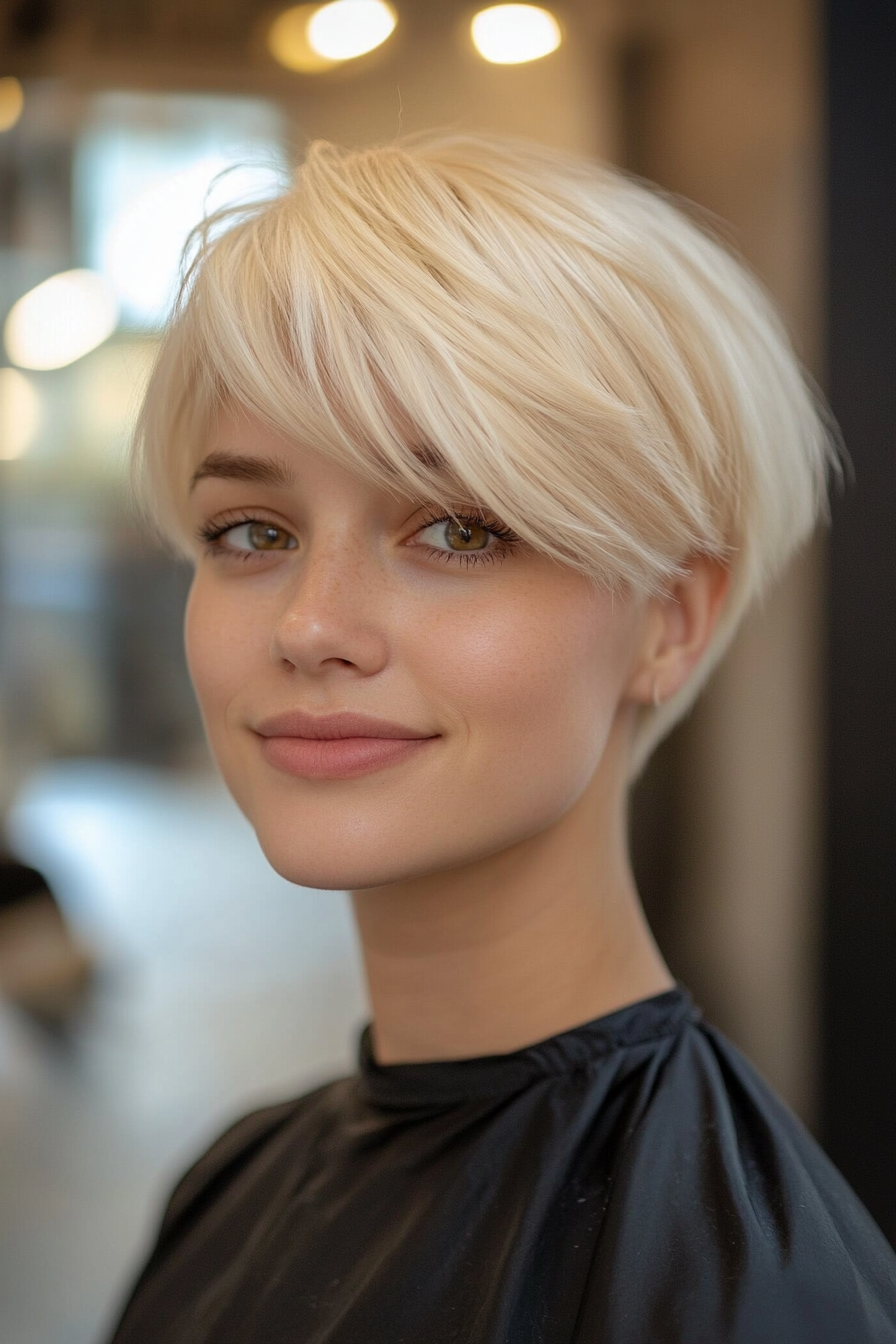 14. Sculpted Blonde Crop with Soft Choppy Bangs (Short Blonde Hairstyles With Bangs) - Short Blonde Hairstyles With Bangs