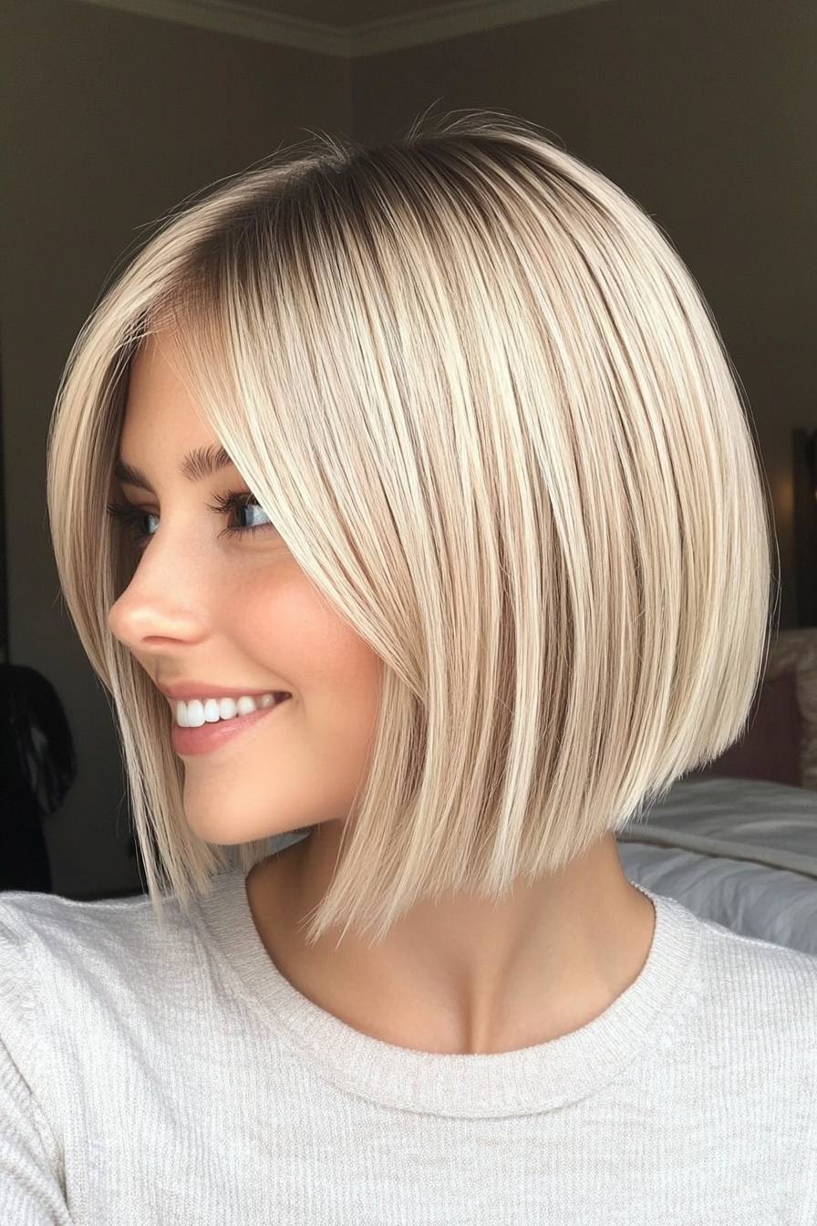 16. Short A-Line Blonde Bob with Face-Framing Bangs (Short Blonde Hairstyles With Bangs) - Short Blonde Hairstyles With Bangs