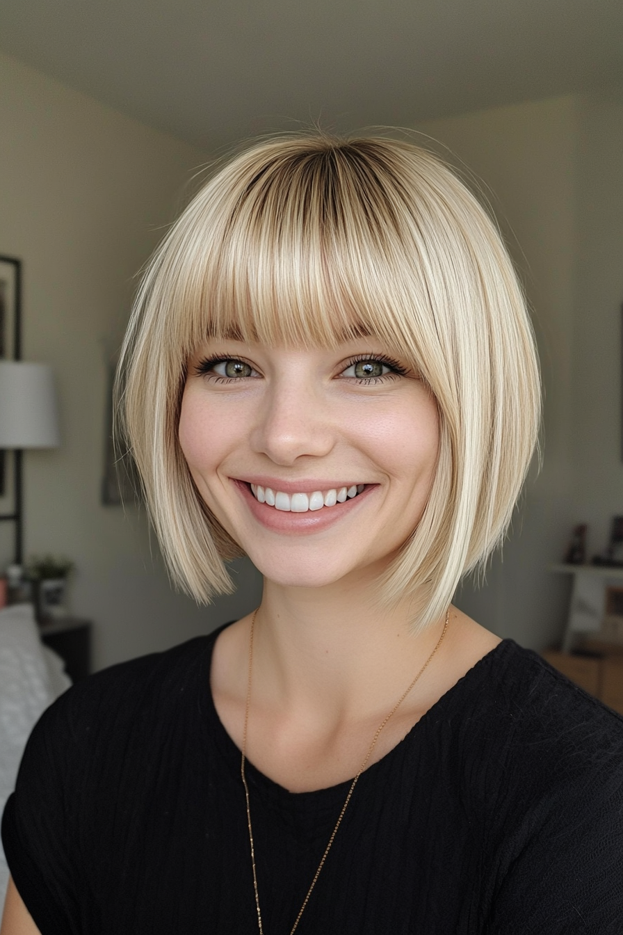 1. Classic Blonde Bob with Wispy Bangs (Short Blonde Hairstyles With Bangs) - Short Blonde Hairstyles With Bangs