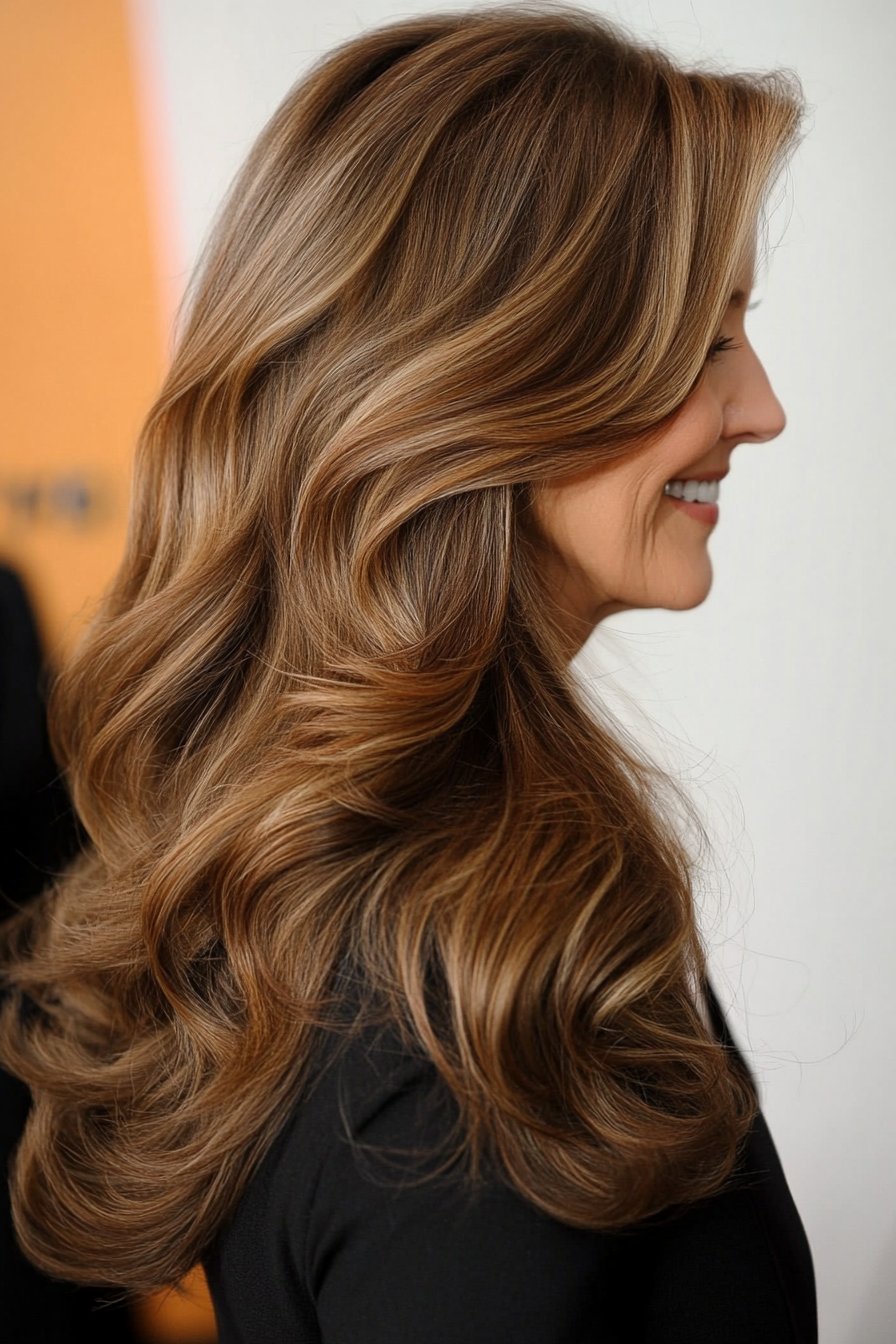 1. Soft Layered Waves in Warm Chestnut (Long Hairstyles For Women Over 60) - Long Hairstyles For Women Over 60