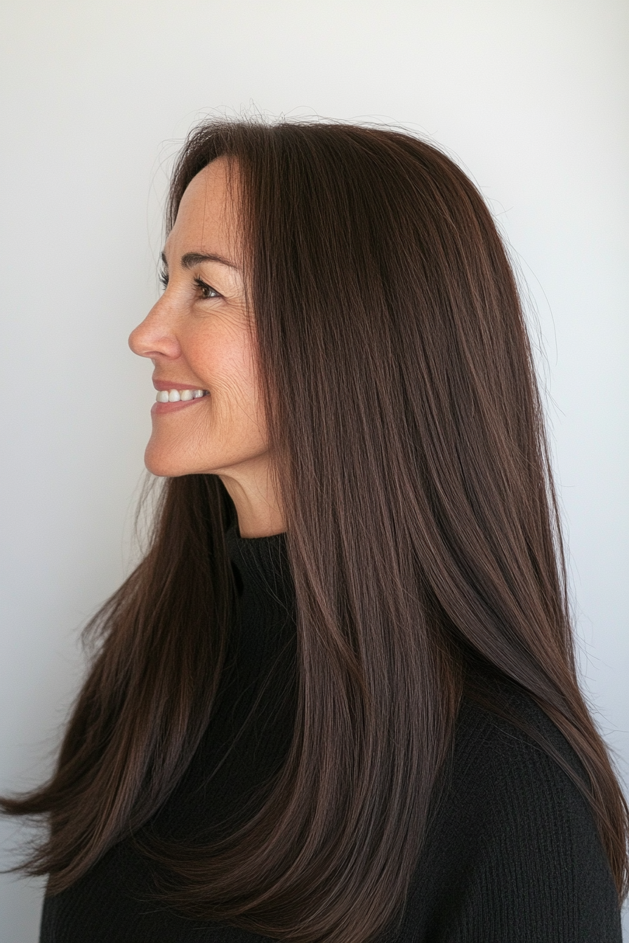 3. Classic Straight Cut in Rich Espresso (Long Hairstyles For Women Over 60) - Long Hairstyles For Women Over 60