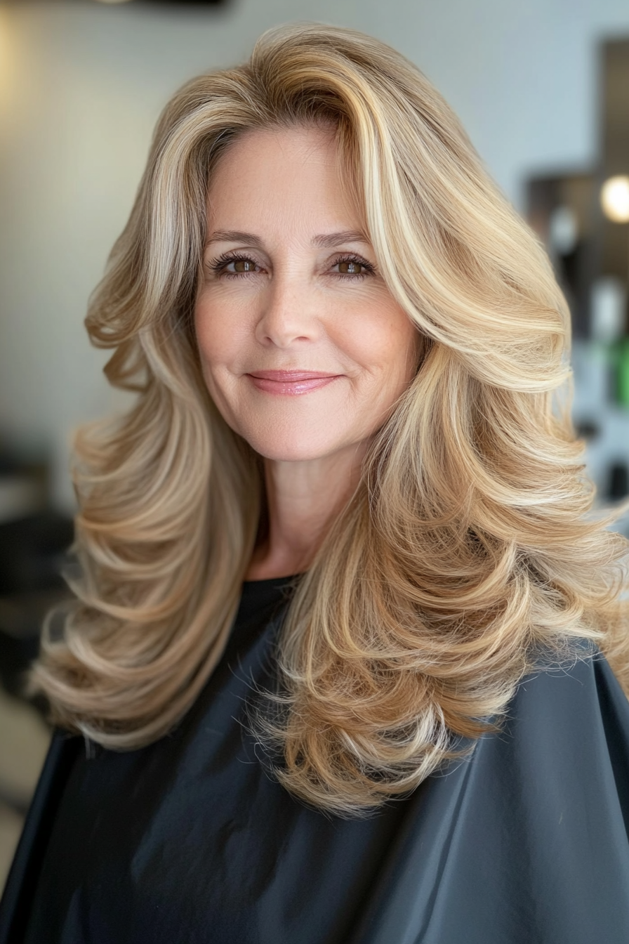 11. Side-Parted Loose Curls in Sandy Blonde (Long Hairstyles For Women Over 60) - Long Hairstyles For Women Over 60