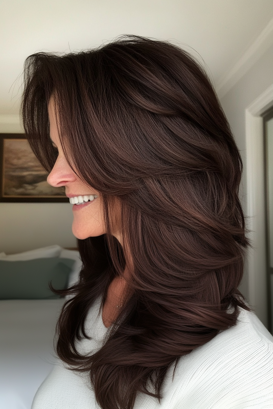 13. Subtle V-Cut in Dark Chocolate Brown (Long Hairstyles For Women Over 60) - Long Hairstyles For Women Over 60