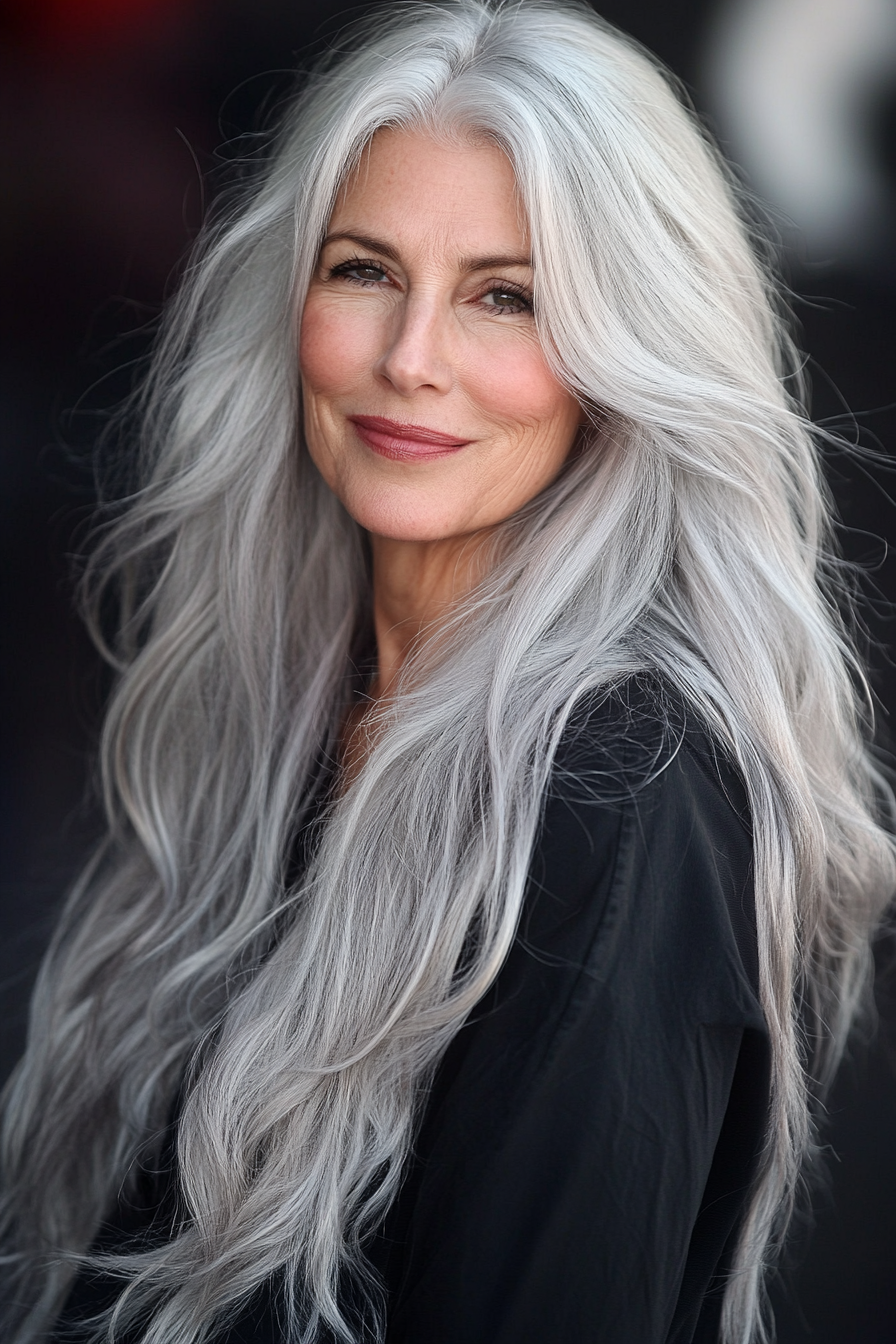 19. Layered Mermaid Waves in Natural Silver (Long Hairstyles For Women Over 60) - Long Hairstyles For Women Over 60