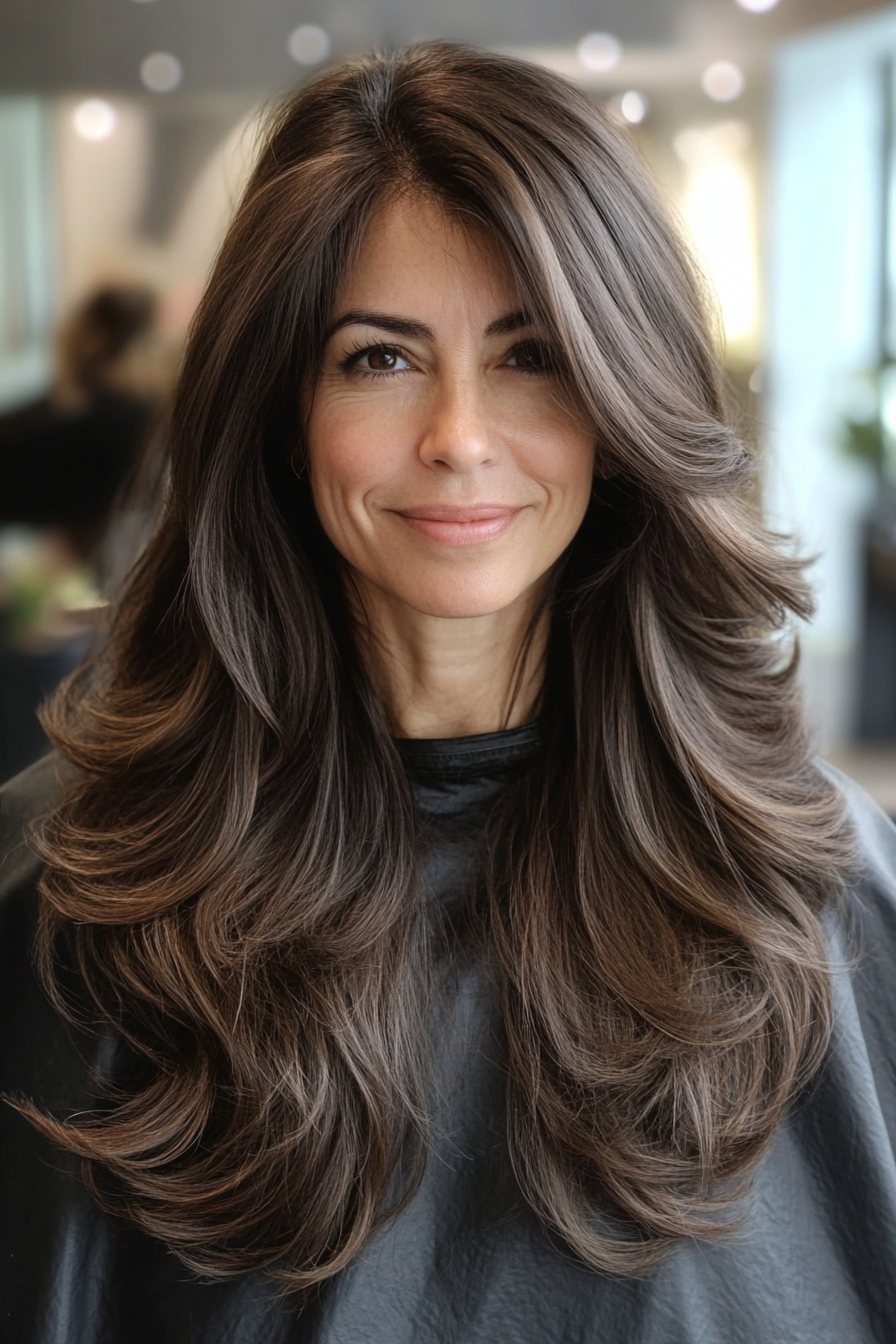 21. Relaxed Beach Waves in Cool Dark Brown (Long Hairstyles For Women Over 60) - Long Hairstyles For Women Over 60
