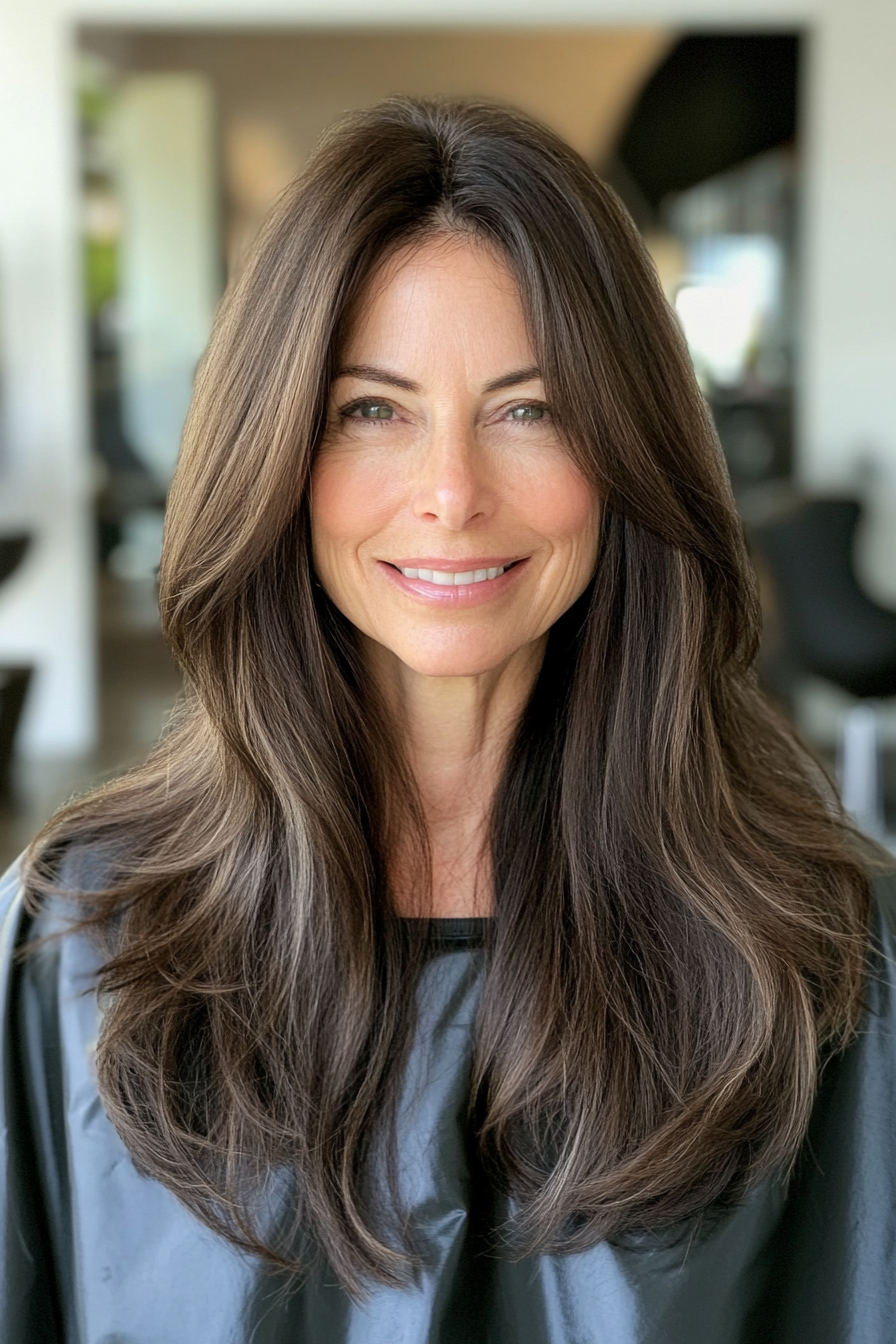 23. Sleek Middle-Parted Style in Light Ash Brown (Long Hairstyles For Women Over 60) - Long Hairstyles For Women Over 60