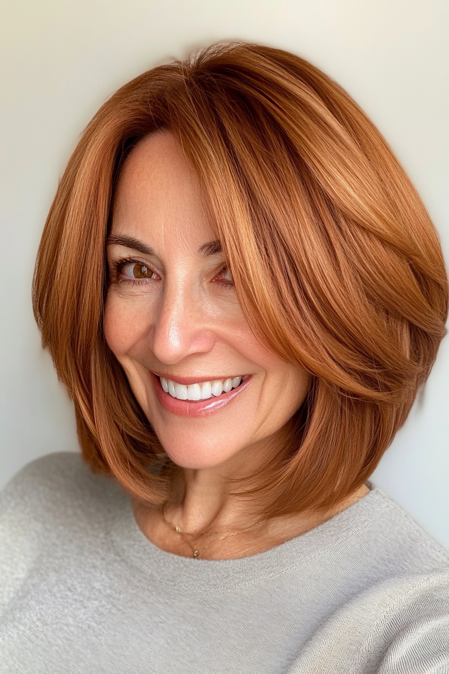 1. Soft Layered Bob in Warm Chestnut (Best Haircuts For Women Over 50) - Best Haircuts For Women Over 50