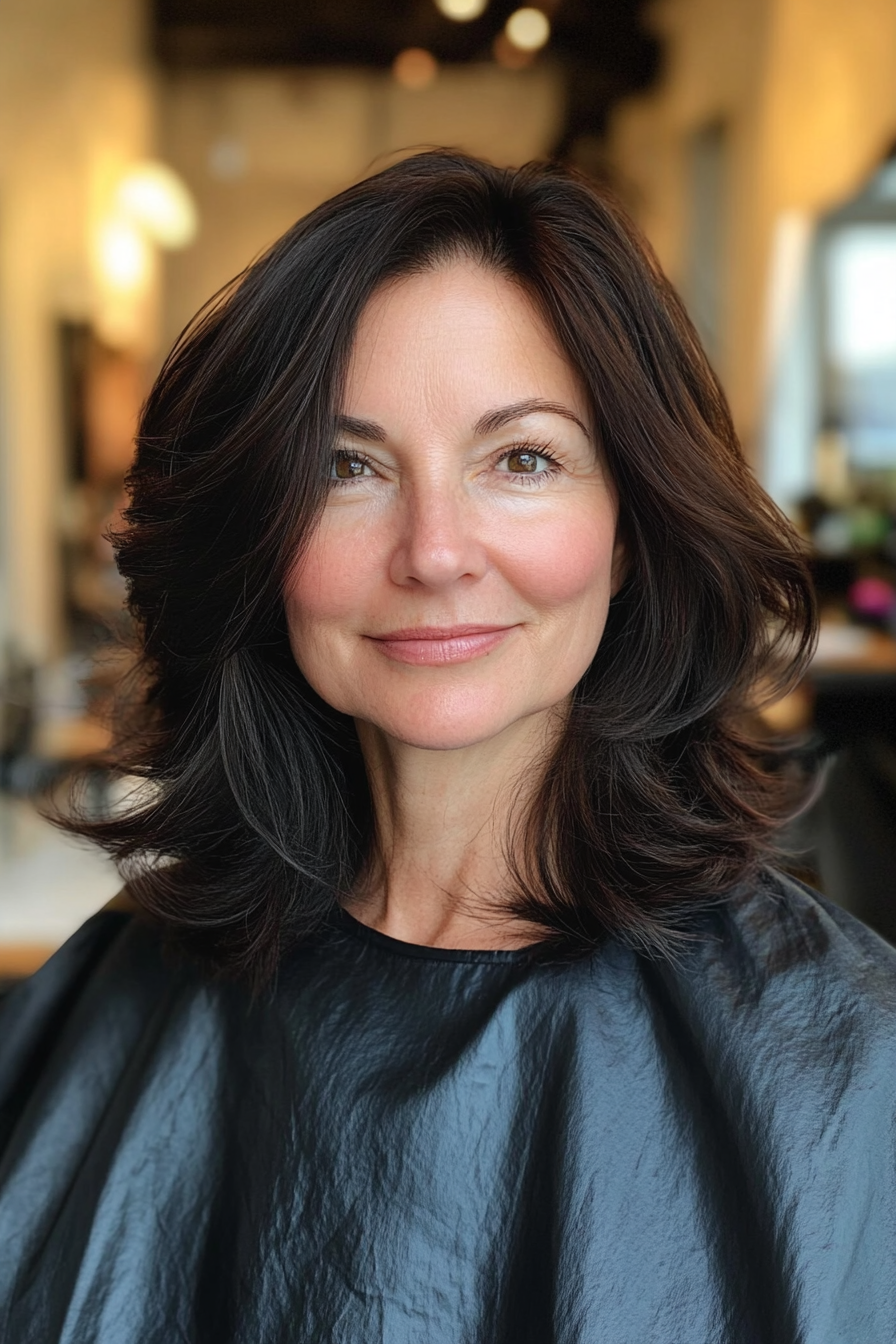 4. Textured Lob in Dark Brunette (Best Haircuts For Women Over 50) - Best Haircuts For Women Over 50