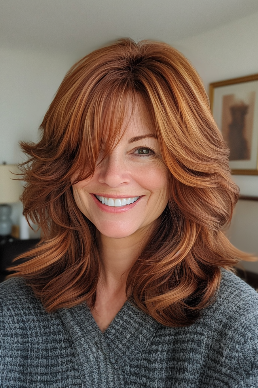 7. Shaggy Layers in Warm Auburn (Best Haircuts For Women Over 50) - Best Haircuts For Women Over 50